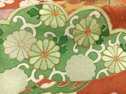 平和屋着物■訪問着　駒刺繍　花松文　金彩　正絹　逸品　AABF8684oa