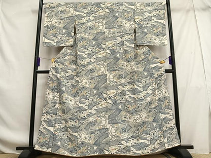 平和屋着物■上質な小紋　檜扇御所車花文　正絹　逸品　AABF8693oa