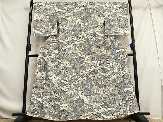 平和屋着物■上質な小紋　檜扇御所車花文　正絹　逸品　AABF8693oa