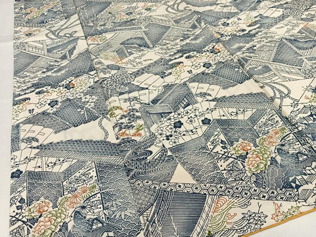 平和屋着物■上質な小紋　檜扇御所車花文　正絹　逸品　AABF8693oa