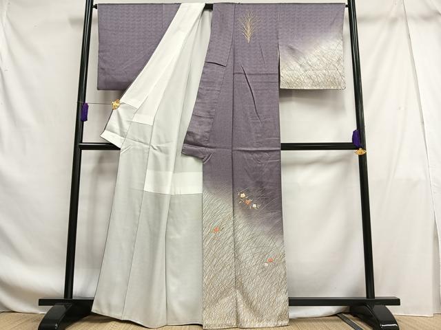 平和屋着物■訪問着　刺繍　枝花文　暈し染め　金糸　金彩　正絹　逸品　AABF8708oa