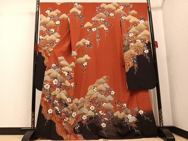 平和屋着物●豪華振袖 鴛鴦亀甲花文 暈し染め 金彩 正絹 逸品 AABF8721ph