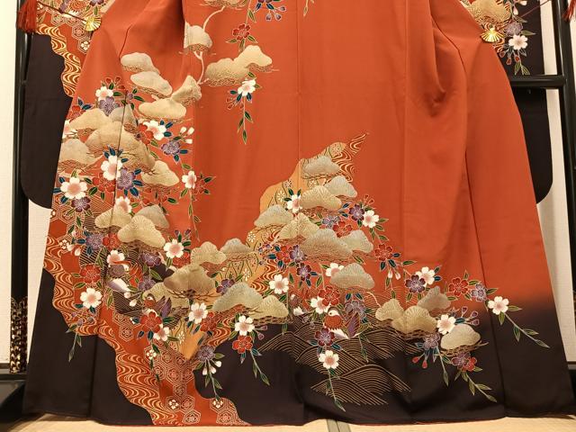 平和屋着物●豪華振袖 鴛鴦亀甲花文 暈し染め 金彩 正絹 逸品 AABF8721ph