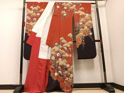 平和屋着物●豪華振袖 鴛鴦亀甲花文 暈し染め 金彩 正絹 逸品 AABF8721ph