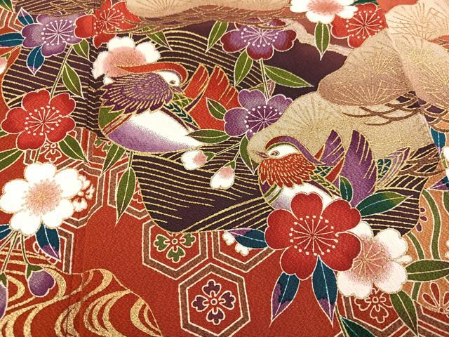 平和屋着物●豪華振袖 鴛鴦亀甲花文 暈し染め 金彩 正絹 逸品 AABF8721ph