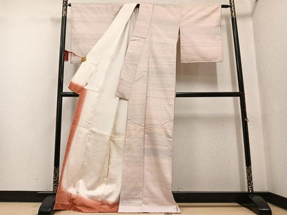 平和屋着物●紅花紬　米沢　霞文　正絹　逸品　AABF8723ph