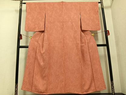 平和屋着物●上質な色無地 草花地紋 曙色 正絹 逸品 AABF8725ph