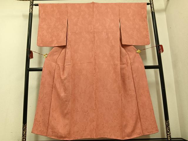 平和屋着物●上質な色無地 草花地紋 曙色 正絹 逸品 AABF8725ph