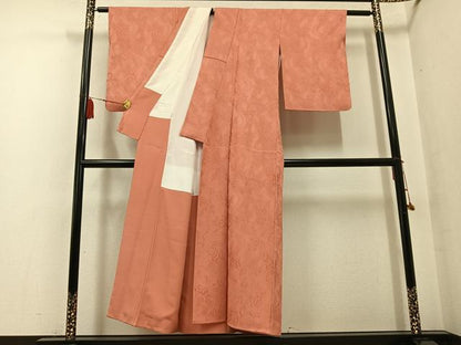 平和屋着物●上質な色無地 草花地紋 曙色 正絹 逸品 AABF8725ph