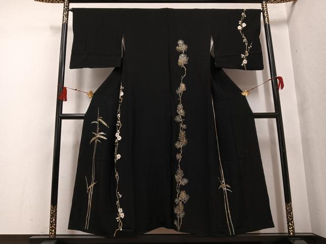平和屋着物●山口美術織物　皇室　伊勢神宮御用　西陣織　訪問着　刺繍　松竹梅　黒地　金糸　正絹　逸品　AABF8726ph