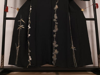 平和屋着物●山口美術織物　皇室　伊勢神宮御用　西陣織　訪問着　刺繍　松竹梅　黒地　金糸　正絹　逸品　AABF8726ph