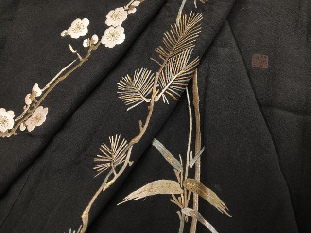 平和屋着物●山口美術織物　皇室　伊勢神宮御用　西陣織　訪問着　刺繍　松竹梅　黒地　金糸　正絹　逸品　AABF8726ph