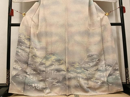平和屋着物●訪問着　ろうけつ染め　遠山樹林文　暈し染め　正絹　逸品　AABF8728ph