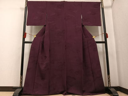 平和屋着物●上質な色無地　雲重ね草木地紋　濃色　正絹　逸品　AABF8734ph