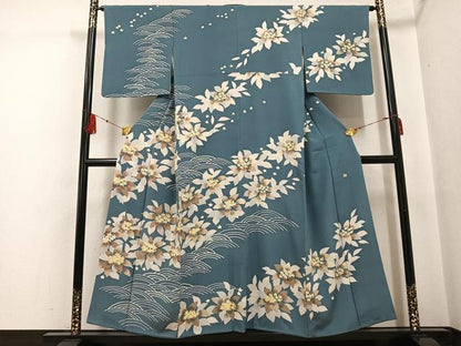 平和屋着物●本加賀友禅作家　小田美知代　訪問着　草花立波文　正絹　逸品　AABF8738ph