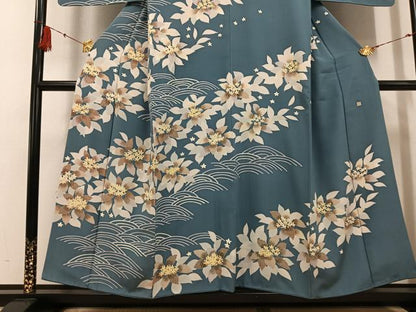 平和屋着物●本加賀友禅作家　小田美知代　訪問着　草花立波文　正絹　逸品　AABF8738ph