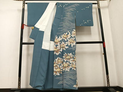 平和屋着物●本加賀友禅作家　小田美知代　訪問着　草花立波文　正絹　逸品　AABF8738ph