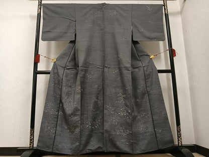 平和屋着物●訪問着　紬地　ろうけつ染め　流水風景草花文　正絹　逸品　AABF8742ph