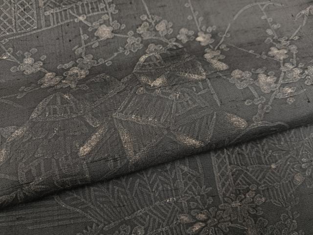 平和屋着物●訪問着　紬地　ろうけつ染め　流水風景草花文　正絹　逸品　AABF8742ph
