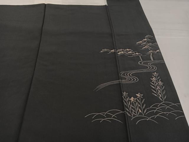 平和屋着物●訪問着　紬地　ろうけつ染め　流水風景草花文　正絹　逸品　AABF8742ph