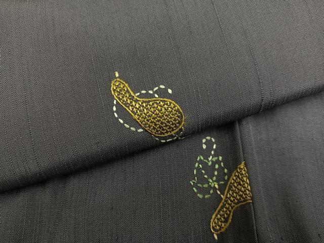 平和屋着物●上質な紬　刺繍　瓢箪　正絹　逸品　AABF8744ph