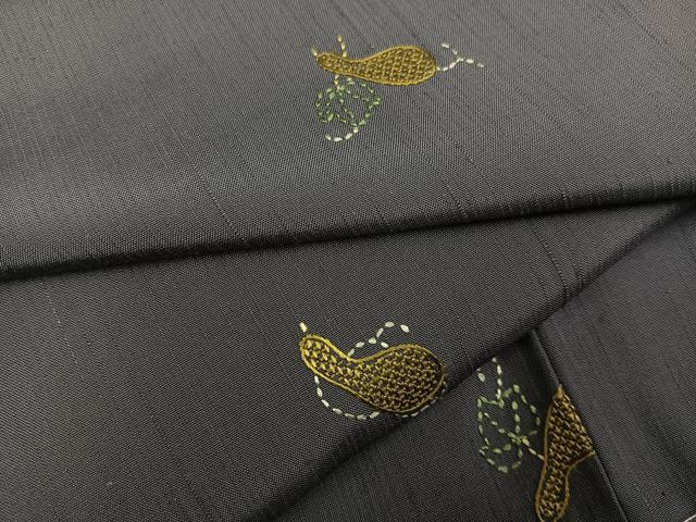 平和屋着物●上質な紬　刺繍　瓢箪　正絹　逸品　AABF8744ph