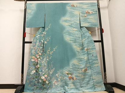 平和屋着物●訪問着　友禅　作家物　鴛鴦枝花文　暈し染め　正絹　逸品　未使用　AABF8745ph