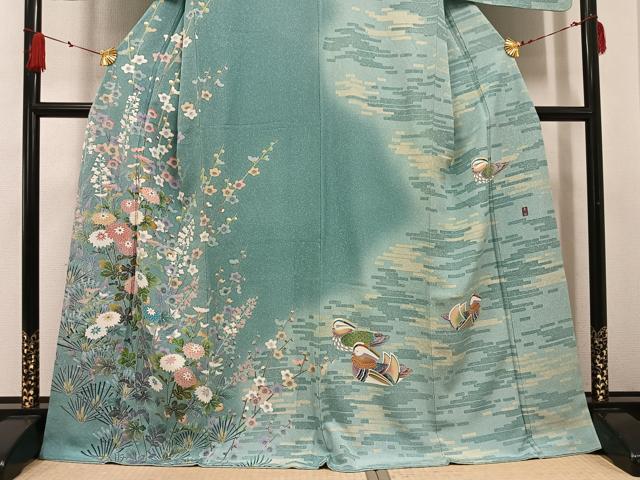 平和屋着物●訪問着　友禅　作家物　鴛鴦枝花文　暈し染め　正絹　逸品　未使用　AABF8745ph