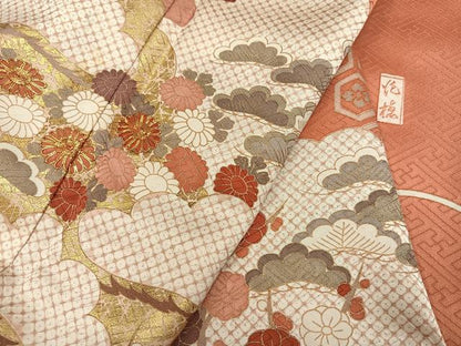 平和屋着物●十日町老舗ブランド　吉澤友禅　吾妻徳穂　訪問着　駒刺繍　雲重ね草花文　金彩　正絹　逸品　AABF8746ph
