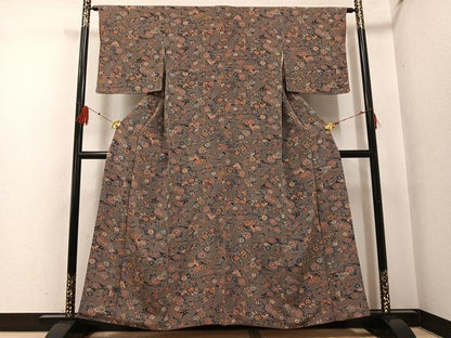 平和屋着物●上質な小紋 型染め 花鳥文 鬼しぼ縮緬 高島屋扱い 正絹 逸品 AABF8750ph