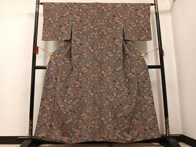 平和屋着物●上質な小紋 型染め 花鳥文 鬼しぼ縮緬 高島屋扱い 正絹 逸品 AABF8750ph