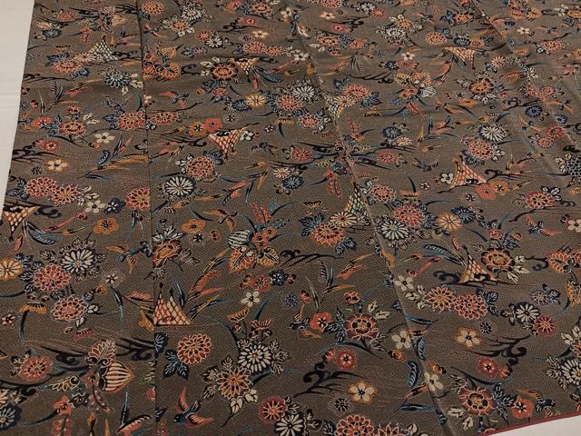 平和屋着物●上質な小紋 型染め 花鳥文 鬼しぼ縮緬 高島屋扱い 正絹 逸品 AABF8750ph