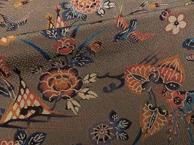 平和屋着物●上質な小紋 型染め 花鳥文 鬼しぼ縮緬 高島屋扱い 正絹 逸品 AABF8750ph