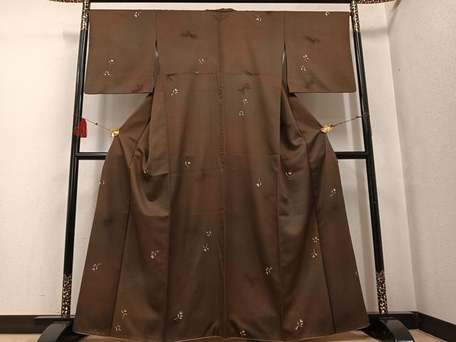 平和屋着物●上質な小紋 お召地 ろうけつ染め うさぎ花文 モール織 暈し染め 正絹 逸品 AABF8751ph