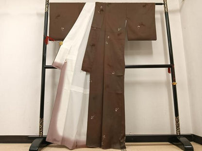 平和屋着物●上質な小紋 お召地 ろうけつ染め うさぎ花文 モール織 暈し染め 正絹 逸品 AABF8751ph