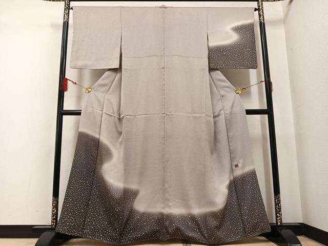 平和屋着物●国際的伝統工芸作家　十二代・藤林徳扇　苑寿 　訪問着　苑寿　流水　暈し染め　銀通し地　正絹　逸品　AABF8752ph