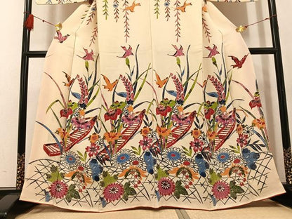 平和屋着物●訪問着 紅型 花船籬文 鬼しぼ縮緬 正絹 逸品 AABF8753ph