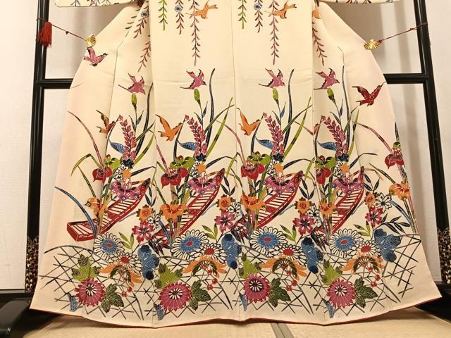 平和屋着物●訪問着 紅型 花船籬文 鬼しぼ縮緬 正絹 逸品 AABF8753ph