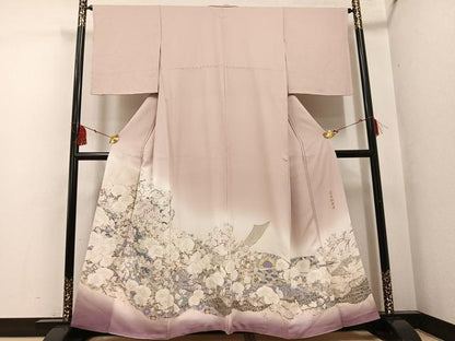 平和屋着物●豪華色留袖　寿光織　宮廷桜蘭図　胡蝶蘭　暈し染め　金銀糸　正絹　逸品　AABF8763ph