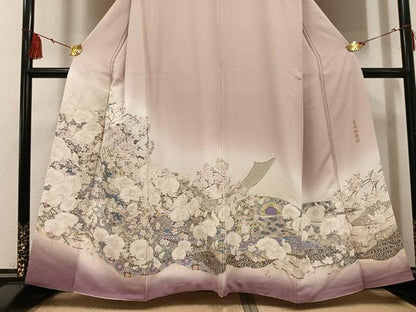 平和屋着物●豪華色留袖　寿光織　宮廷桜蘭図　胡蝶蘭　暈し染め　金銀糸　正絹　逸品　AABF8763ph