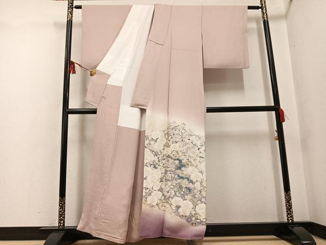 平和屋着物●豪華色留袖　寿光織　宮廷桜蘭図　胡蝶蘭　暈し染め　金銀糸　正絹　逸品　AABF8763ph