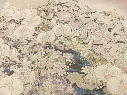平和屋着物●豪華色留袖　寿光織　宮廷桜蘭図　胡蝶蘭　暈し染め　金銀糸　正絹　逸品　AABF8763ph