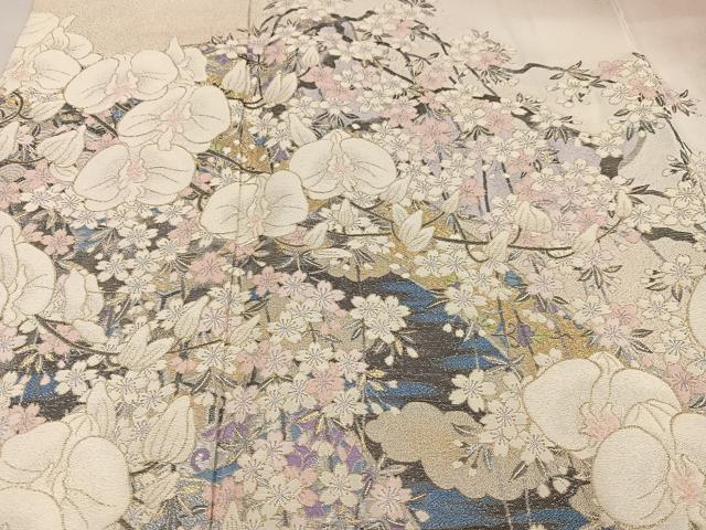 平和屋着物●豪華色留袖　寿光織　宮廷桜蘭図　胡蝶蘭　暈し染め　金銀糸　正絹　逸品　AABF8763ph
