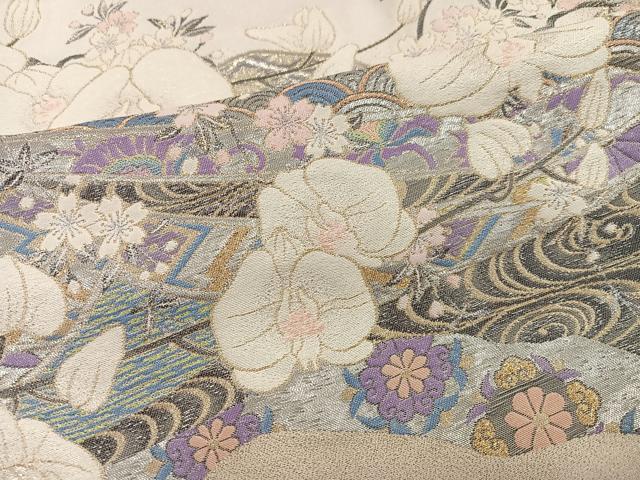 平和屋着物●豪華色留袖　寿光織　宮廷桜蘭図　胡蝶蘭　暈し染め　金銀糸　正絹　逸品　AABF8763ph