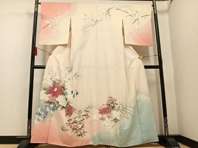 平和屋着物●訪問着　草花文　暈し染め　正絹　逸品　AABF8765ph