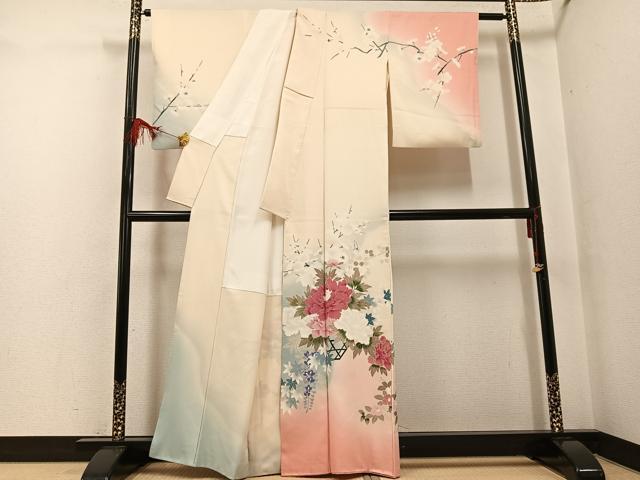 平和屋着物●訪問着　草花文　暈し染め　正絹　逸品　AABF8765ph