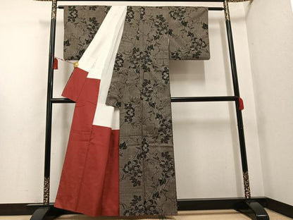 平和屋着物●本場大島紬　一元7マルキ　枝花文　正絹　逸品　AABF8771ph