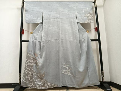 平和屋着物●訪問着　駒刺繍　絞り　流水草花文　金彩　西武百貨店扱い　正絹　逸品　未使用　AABF8777ph