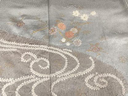 平和屋着物●訪問着　駒刺繍　絞り　流水草花文　金彩　西武百貨店扱い　正絹　逸品　未使用　AABF8777ph
