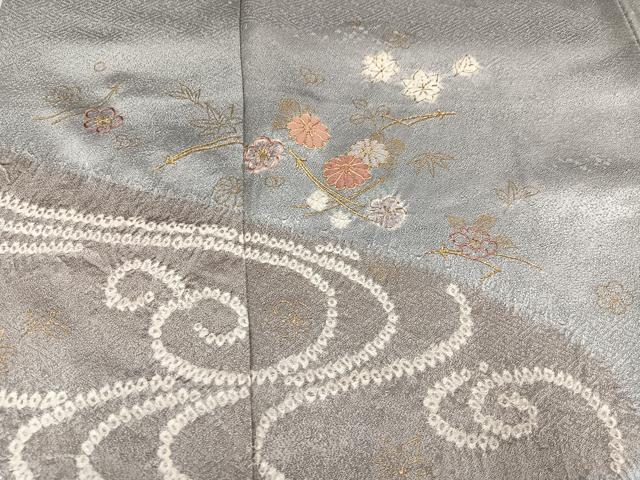 平和屋着物●訪問着　駒刺繍　絞り　流水草花文　金彩　西武百貨店扱い　正絹　逸品　未使用　AABF8777ph